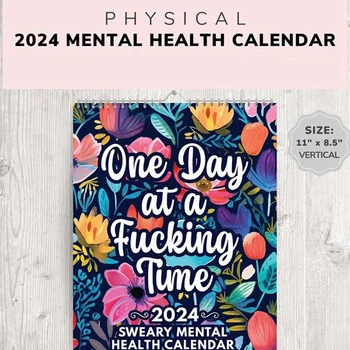 Забавный календарь для психического здоровья на 2024 год, Вдохновляющий календарь на 2024 год, Цветочный календарь, Вдохновляющий календарь на стену