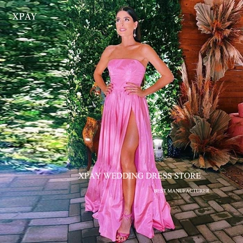 XPAY Простые розовые атласные вечерние платья для свадебного платья Разрезные многоярусные выпускные платья Длина до пола Vestido de fiesta Plus Size