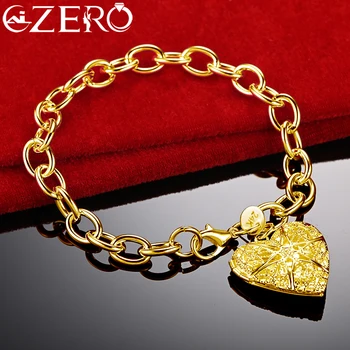 ALIZERO 24-каратное золото браслеты 925 пробы стерлинговое серебро сердце фоторамка браслет для женщин мода свадьба помолвка ювелирные изделия