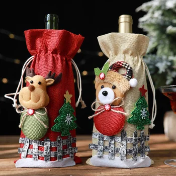Сумка Льняной Праздник Санта-Клаус Крышка бутылки шампанского Рождественская крышка для бутылок красного вина Крышки для дома Рождественская мультяшная сумка на шнурке
