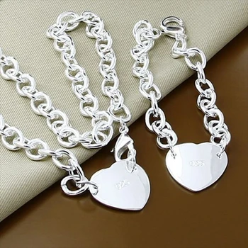  Новый стиль 925 стерлингового серебра 18 дюймов ожерелье в форме сердца 8-дюймовый браслет модный набор, используемый для помолвки свадьба femal