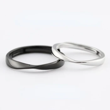  стерлинговое серебро 925 пробы Mobius Couples Ring с черными и белыми вариантами цвета, минималистичный стиль для пар повседневного ношения