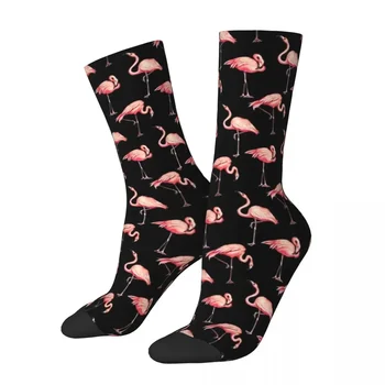 Фламинго Узор - Черные Носки Харадзюку Впитывающие Пот Чулки Всесезонные Длинные Носки Аксессуары Для Мужчины Женщины Подарки
