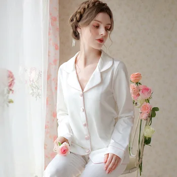 2023 Новая хлопковая одежда для отдыха: женский комплект домашней одежды с длинным рукавом весна-осень, ансамбль из 2 предметов