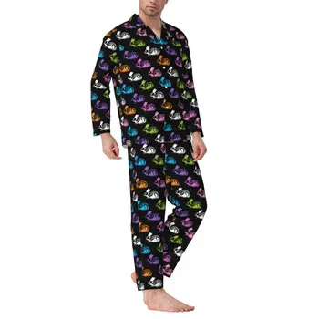  Скелет Кролики Пижамные комплекты Красочный принт Kawaii Пижамы Мужчины с длинным рукавом Повседневная одежда для отдыха Два предмета Ночное белье Плюс размер 2XL