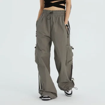 Стильные женские брюки Уличная повседневная свободная хип-хоп High Street Techwear Y2k Брюки-карго Женские Harajuku Side Stripe Design