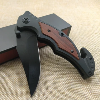Brand Black Titanium Тактический складной нож Стальное лезвие Деревянная ручка На открытом воздухе Военные ножи Походный нож Охотничий нож для выживания