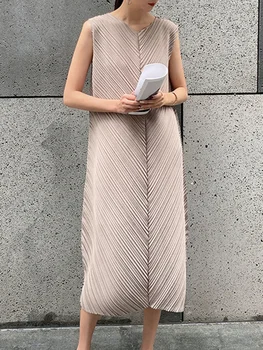 ALSEY Miyake Плиссированное платье для женщин 2023 Лето Новое Без рукавов Тонкая Простая Мода Элегантная Уличная Женская Одежда