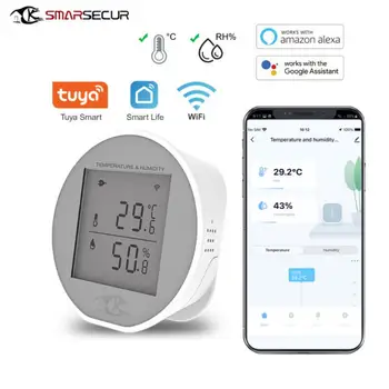 Tuya Wifi Датчик температуры и влажности Беспроводной интеллектуальный термометр Гигрометрический детектор с ЖК-экраном Цифровой дисплей