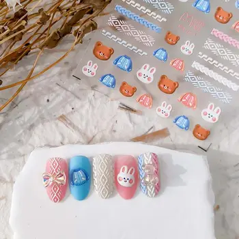 Клей Мода Бант Животные Кролики Кошки Лук Наклейки для ногтей Медведи Наклейки для ногтей Мультфильм Наклейки для ногтей Украшения для ногтей