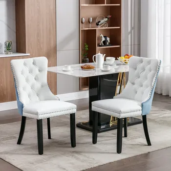 A&A Мебель,Коллекция Nikki Современный, высококачественный тафтинговый стул из массива современного полиуретана и бархата с деревянной обивкой