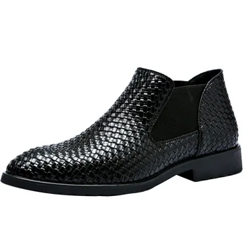 плетеные мужские кожаные ботинки для 2022 года Высокое качество Мужчины Лодыжки Высокая Мода Повседневные Сапоги Мужские Винаж Классическое Платье Челси Ботинки