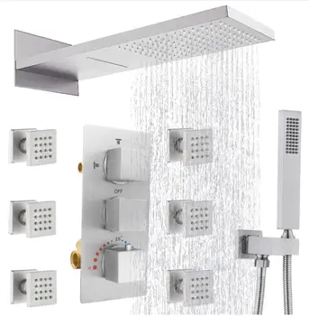  Термостатическая душевая система Waterfall Rainfall с форсункой корпуса, латунный смеситель для душа в комплекте, матовый никель