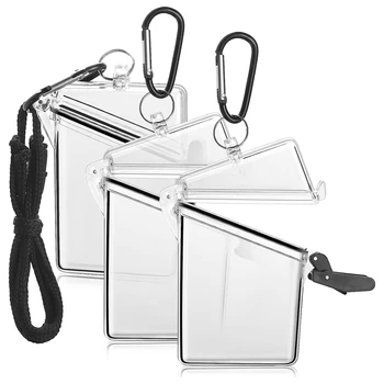 3 Pack Прозрачная крышка для карт с ремешком, прозрачные водонепроницаемые ремешки для держателей карт для идентификационных бейджей и ключей
