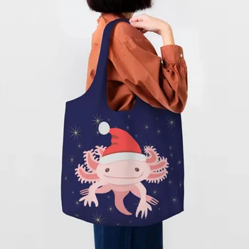 Custom Axolotl Рождественская холщовая сумка для покупок Женская прочная продуктовая саламандра большой емкости Животные Сумки для покупок Сумки
