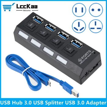 LccKaa 4 порта USB HUB 3.0 Адаптер Расширитель Multi USB Splitter Multiple Extender со светодиодной лампой для аксессуаров для ноутбука
