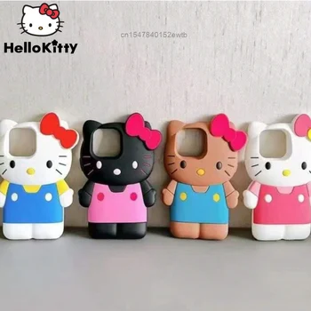 Sanrio Hello Kitty Melody Kuromi Hawaii Черные стерео чехлы для телефона для iPhone 11 12 13 14 Pro Max Mini Plus Силиконовый чехол для телефона