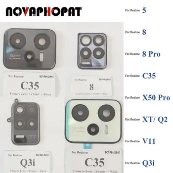Novaphopat Стеклянный объектив задней камеры + держатель крышки рамки объектива камеры для Realme 5 8 8 Pro C35 X50 Pro XT Q2 V11 Q3i