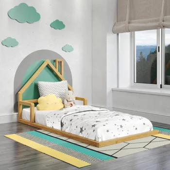 P'kolino Casita Twin Floor Bed-Montesori-Inspired-Массив дерева, FSC-Сертифицированный-Натуральный