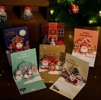 20 шт. 3D рождественские открытки Праздничные открытки Поздравительные праздничные рождественские открытки ручной работы с конвертами на Новый год