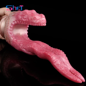 SHET Fantasy Flood Dragon Tongue Shape Фаллоимитатор Кривая V Двойная Анальная Пробка С Присоской Секс-Игрушка Для Взрослых 18+ Мастурбатор Магазин