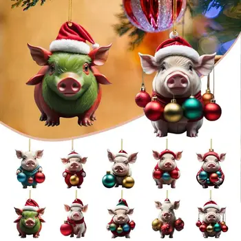 2D Забавные изображения свиньи Рождественские украшения Свинья с цветными шарами Висячие подарки Забавная свинья Принадлежности для вечеринок Украшение дома