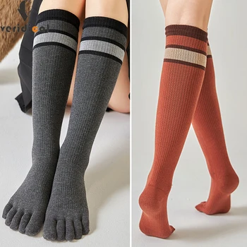 2 пары носки с длинным носком компрессионные женские хлопковые теплые полосатые чулки икра ниже колена 5 пальцев Harajuku Счастливые носки Мода