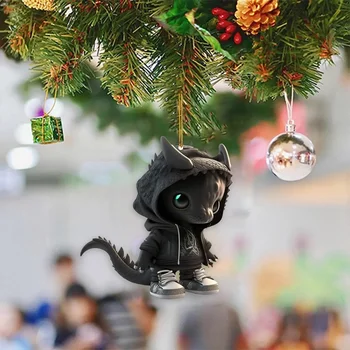 Cool Dragon Baby Ornament Рождественская елка Шарм Динозавр С Кепкой Кулоны Милое Украшение Дома Акриловые Веселые Рождественские Висячие Navidad