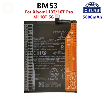 100% оригинальный аккумулятор BM53 5000 мАч для сменных батарей телефона Xiaomi 10T / 10T Pro / Mi 10T 5G