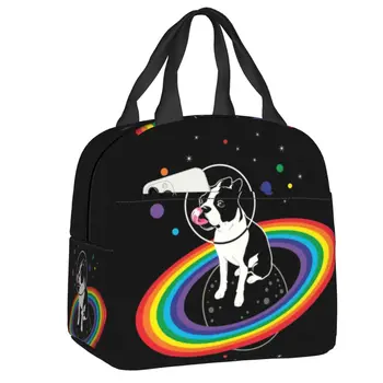 Pride Space Boston Bull Terrier Собака Изолированная сумка для ланча для женщин Водонепроницаемый щенок Pet Thermal Cooler Lunch Box Детская школа