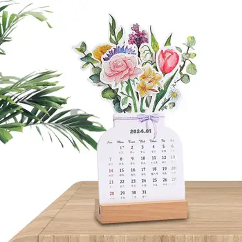 2024 Календарь на цветочную тему Календарь в форме вазы Календарь на месяц с деревянным основанием Настольные украшения Календари на цветочную тему для