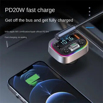 PD20W + QC3.0 Зарядное устройство Автомобильный Bluetooth-совместимый MP3-плеер для автомобиля Адаптер Автомобильный FM-передатчик без помощи рук 7 цветов Атмосферный свет