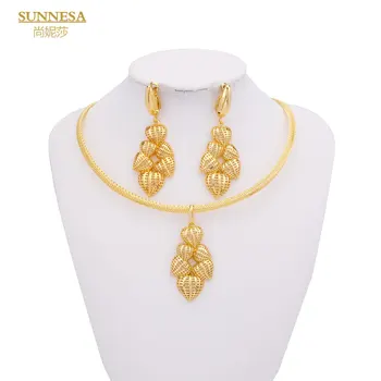 SUNNICE 18-каратный позолоченный африканский набор ювелирных изделий для женщин золотой цвет сердце кулон серьги ожерелье дубай дроп серьги на каждый день