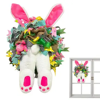 Bunny Butt Wreath Плюшевый кролик Входная дверь Венок с лентой Фермерский дом Деревенский весенний оконный венок Вешалка Пасхальные украшения для дверей