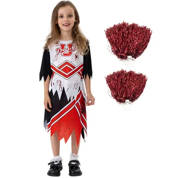 Детский костюм чирлидерши зомби для ребенка Red Cheer наряд Кровавый костюм зомби для маскарадного костюма для девочек