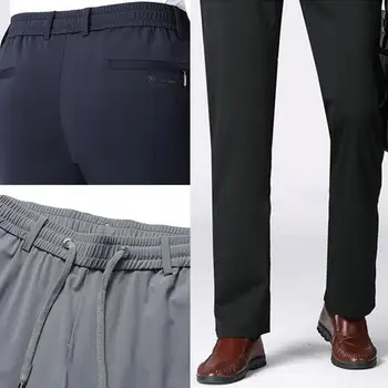  Отличная эластичность костюмные брюки эластичный деловой костюм брюки для мужчин с высокой талией карманы на шнурке прямые брюки удобные