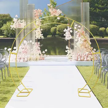  Двойной арочный круг изогнутый железный декоративный реквизит, золотой свадебный цветочный стеллаж для свадебной вечеринки